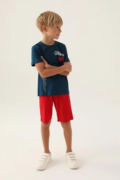 U.S. Polo Assn. 1751 Garson Lisanslı Clothing Lacivert Erkek Çocuk Bermuda Takım - 2