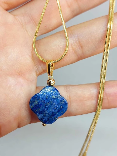 Lapis Taşı Kolye Ucu Yonca Temalı Altın Kaplama Zincirli (49800) ürün görseli