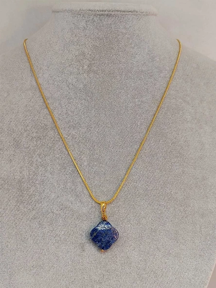 Lapis Taşı Kolye Ucu Yonca Temalı Altın Kaplama Zincirli (49800) - Resim 2