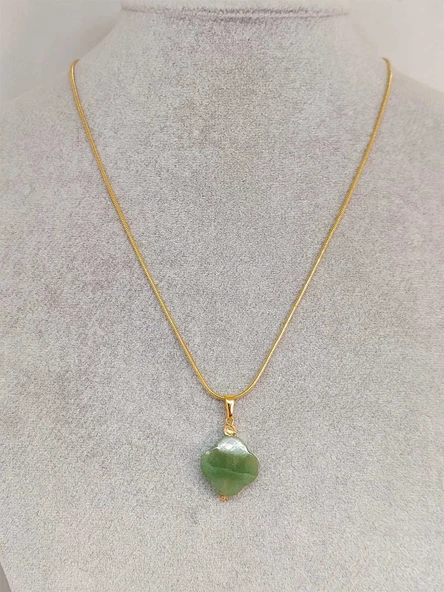 Aventurin Taşı Kolye Ucu Yonca Temalı Altın Kaplama Zincirli (49796) - Resim 2