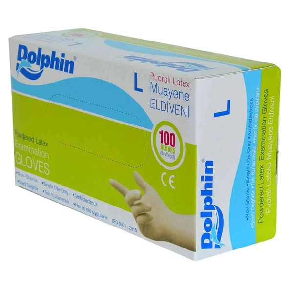 Dolphin Pudralı Latex Muayene Eldiveni Büyük Boy (L) 100Lü Paket - 3