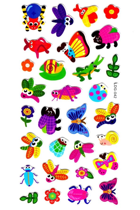 Sticker Kabartmalı Stiker Defter, Planlayıcı Etiket (Ldg042)-17x9 cm- Renkli Böcekler