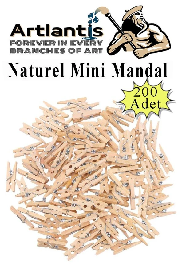 Naturel Mini Mandal Ahşap 200 Adet Renksiz Minik Mandal Dekoratif Süsleme Fotoğraf Asma Mandalı Dekarasyon