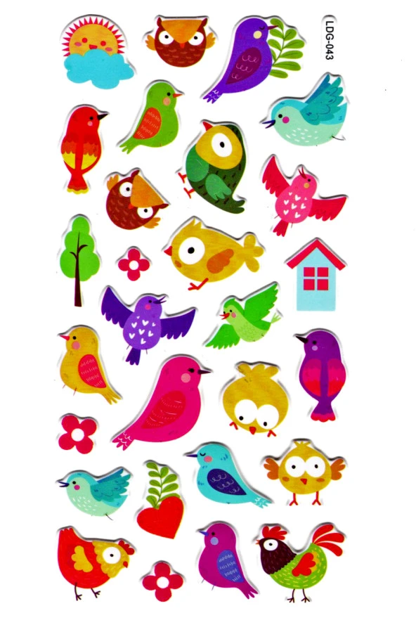 Sticker Kabartmalı Stiker Defter, Planlayıcı Etiket (Ldg043)-17x9 cm- Kuşlar
