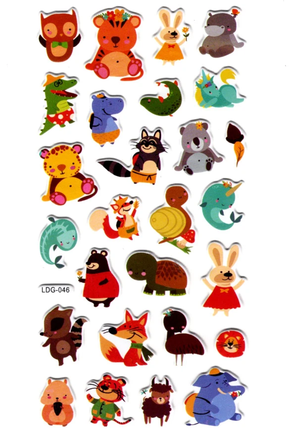 Sticker Kabartmalı Stiker Defter Planlayıcı Etiket (Ldg046)-17x9 cm- Şirin Hayvanlar