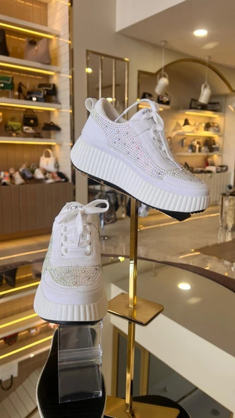 İthal Kadın Triko Taşlı Sneakers - 5