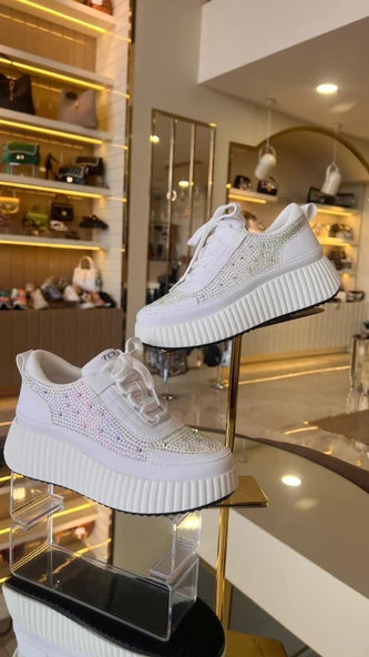 İthal Kadın Triko Taşlı Sneakers - 3