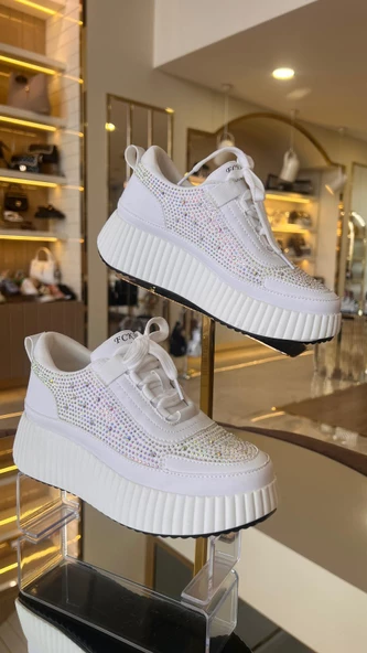 İthal Kadın Triko Taşlı Sneakers - 2