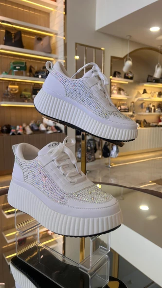 İthal Kadın Triko Taşlı Sneakers - 7
