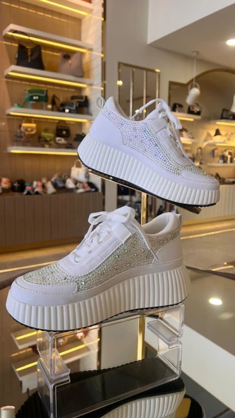 İthal Kadın Triko Taşlı Sneakers - 11