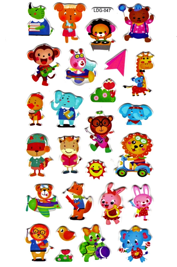 Sticker Kabartmalı Stiker Defter Planlayıcı Etiket (Ldg047)-17x9 cm- Parti Hayvanlar
