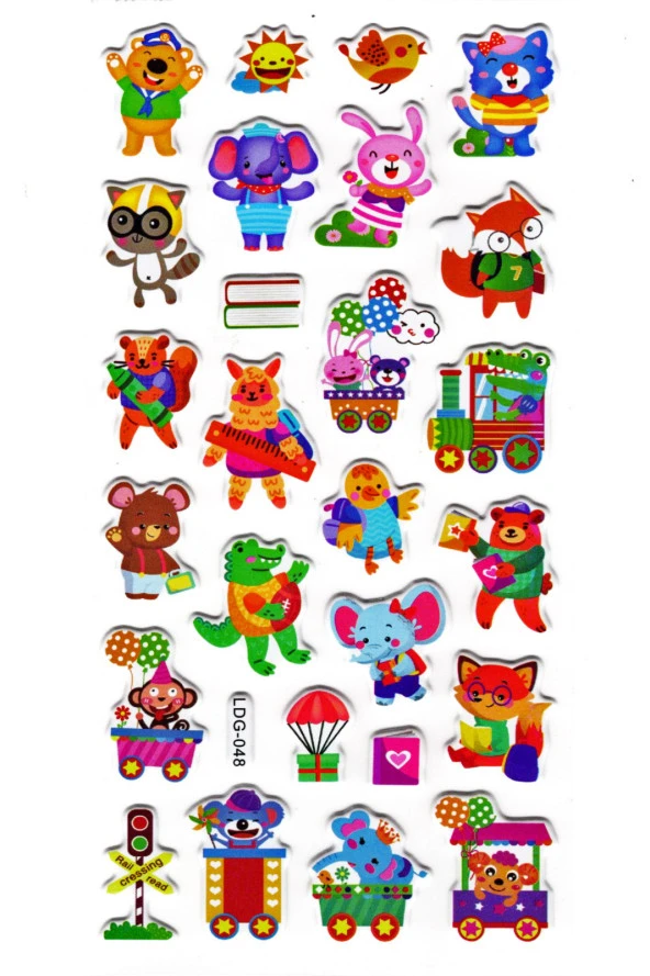 Sticker Kabartmalı Stiker Defter Planlayıcı Etiket (Ldg048)-17x9 cm- Okul Hayvanlar