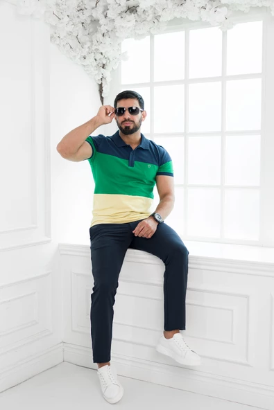 Paul Martin Polo Yaka %100 Pamuk Büyük Parça Desenli Regular Fit T-shirt - 9