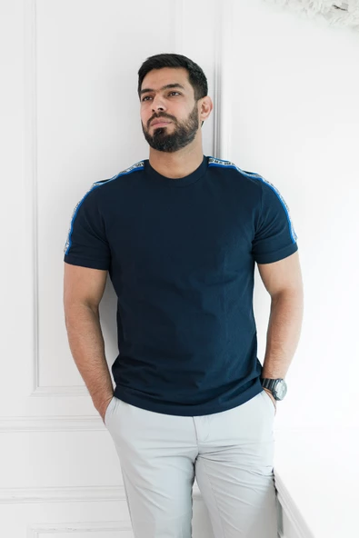 Slimfit Omuz Şeritli Bisiklet Yaka %100 Pamuk Dokulu T-shirt - 3