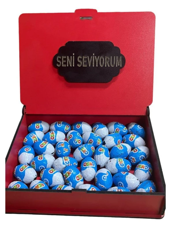 Ozmo Mini Yumurta ( 35 Adet ) Seni Seviyorum Yazılı Kırmızı Ahşap Hediye Kutusu Yumurta Sevdiklerinize Hediye Ozmo Mini Eggs Kırmızı Ahşap Kutulu - 2