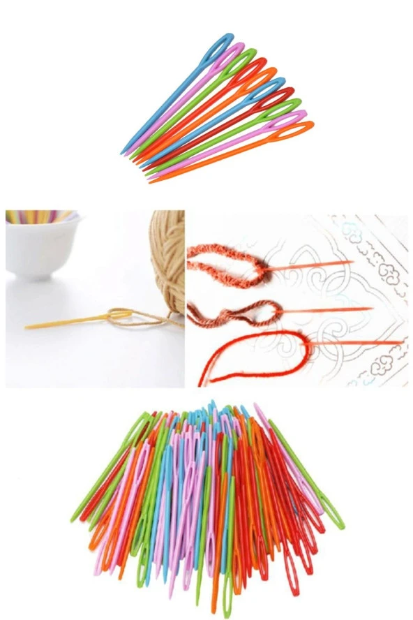 Hayal Sepeti 25 Adet Renkli 9 Cm Karışık Plastik Yün Iğnesi, Çocuklar Için Eğitici Iğne