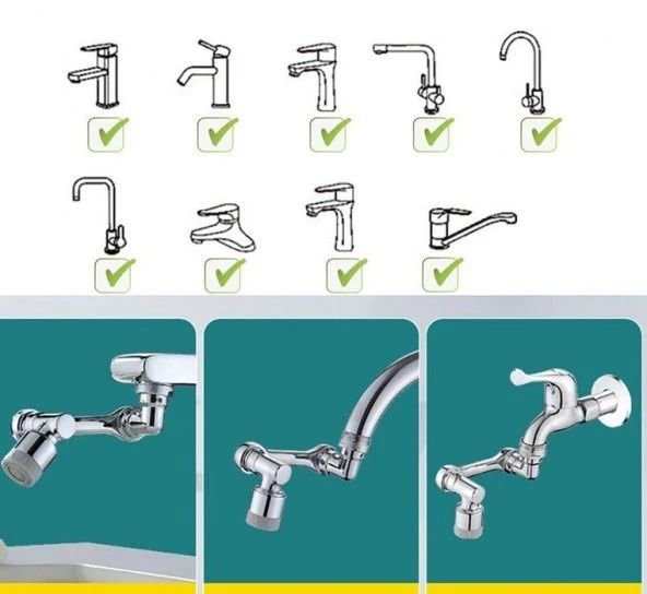 1080 Derece Dönebilen Robotik Kol Musluk Başlığı - Musluk Uzatma Aparatı Ucu - 5