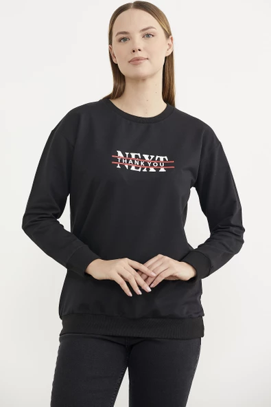 Sıfır Yaka Oversize Sweatshirt - Siyah - 3