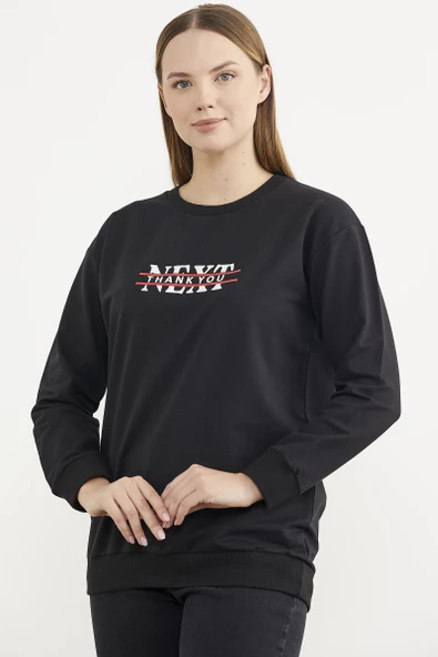 Sıfır Yaka Oversize Sweatshirt - Siyah - 4
