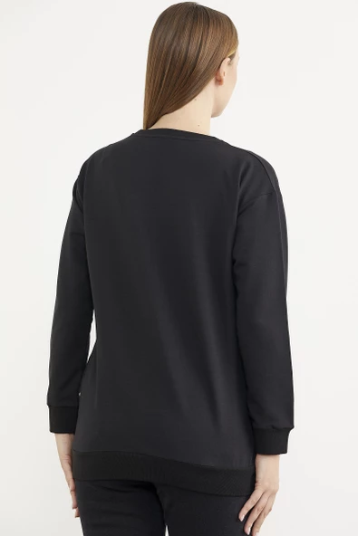 Sıfır Yaka Oversize Sweatshirt - Siyah - 5