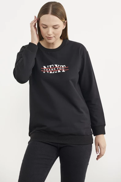 Sıfır Yaka Oversize Sweatshirt - Siyah - 2