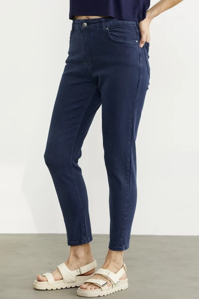 Likralı Fit Mom Jean - Lacivert - 3