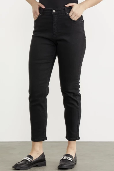 Likralı Fit Mom Jean - Siyah - 3
