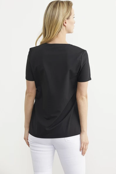 Kısa Kol Baskılı Basic Tişört - Siyah - Resim 5