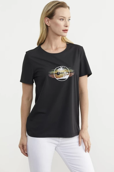 Kısa Kol Baskılı Basic Tişört - Siyah - Resim 4