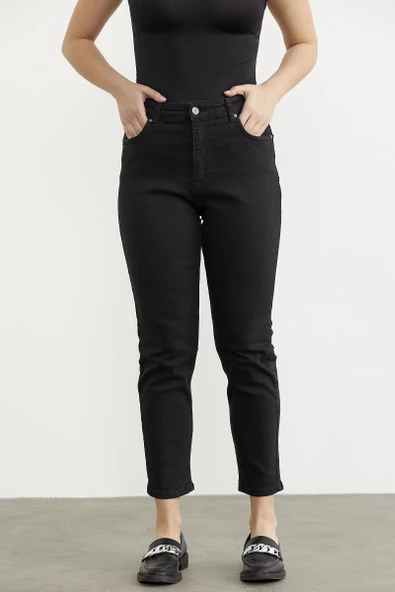 Likralı Fit Mom Jean - Siyah - 2