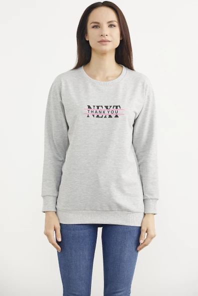 Sıfır Yaka Oversize Sweatshirt - Gri