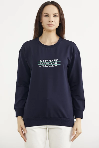 Sıfır Yaka Oversize Sweatshirt - Lacivert