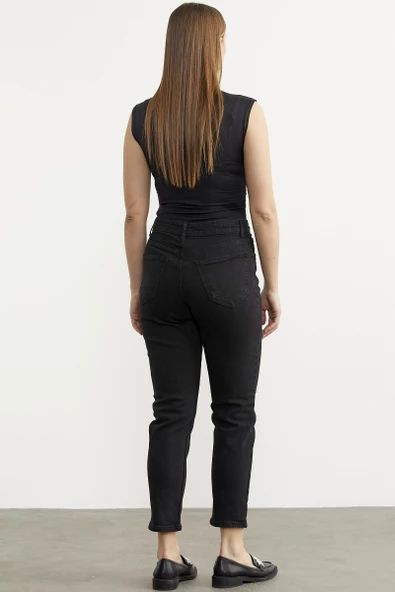 Likralı Fit Mom Jean - Siyah - 6