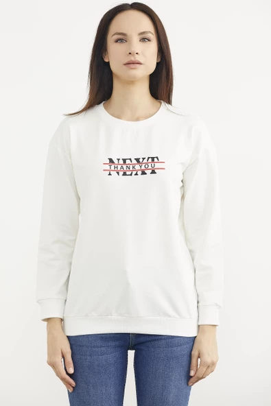 Sıfır Yaka Oversize Sweatshirt - Ekru
