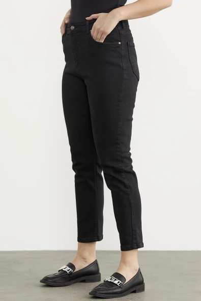 Likralı Fit Mom Jean - Siyah - 4
