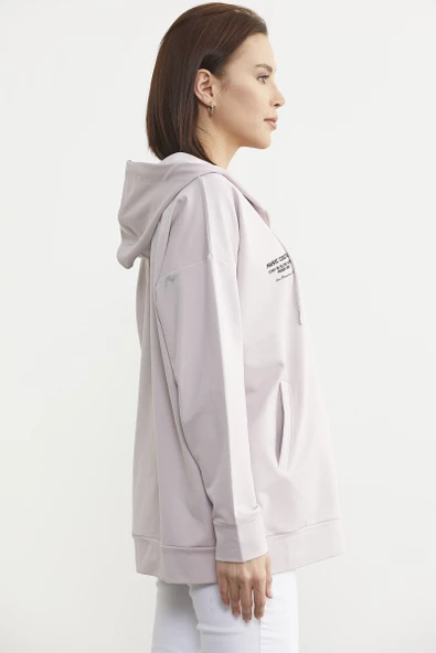 Fermuarlı Oversize Sweat - Pudra - 5