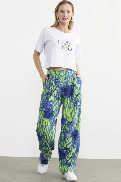 Oversize Baskılı Crop Tişört - Beyaz - 2