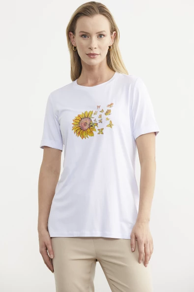 Baskılı Basic Penye Tişört - Beyaz ürün görseli 1