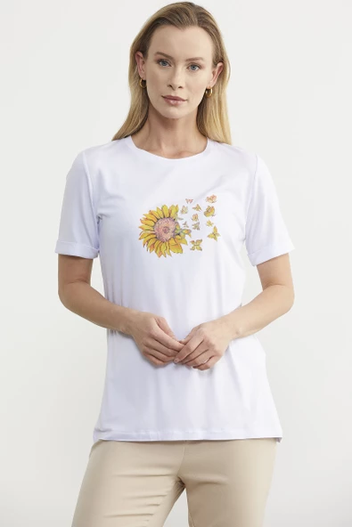 Baskılı Basic Penye Tişört - Beyaz - Resim 2