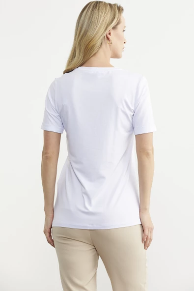 Baskılı Basic Penye Tişört - Beyaz - Resim 5