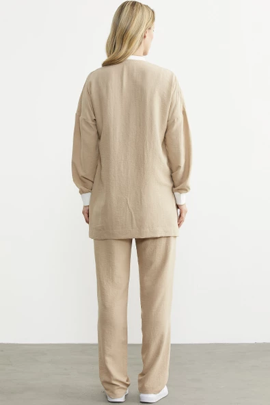 Fermuar Kapamalı Tunik Krep Takım - Taş - Resim 6
