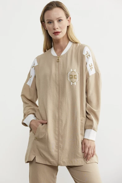 Fermuar Kapamalı Tunik Krep Takım - Taş - Resim 3