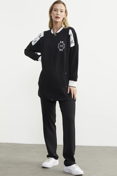 Fermuar Kapamalı Tunik Krep Takım - Siyah - Resim 2