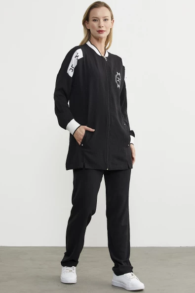 Fermuar Kapamalı Tunik Krep Takım - Siyah - Resim 5