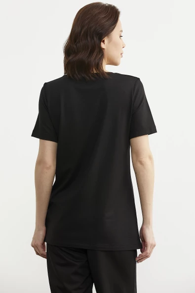 Palmiye Nakışlı Dökümlü Penye Takım - Siyah - Resim 5