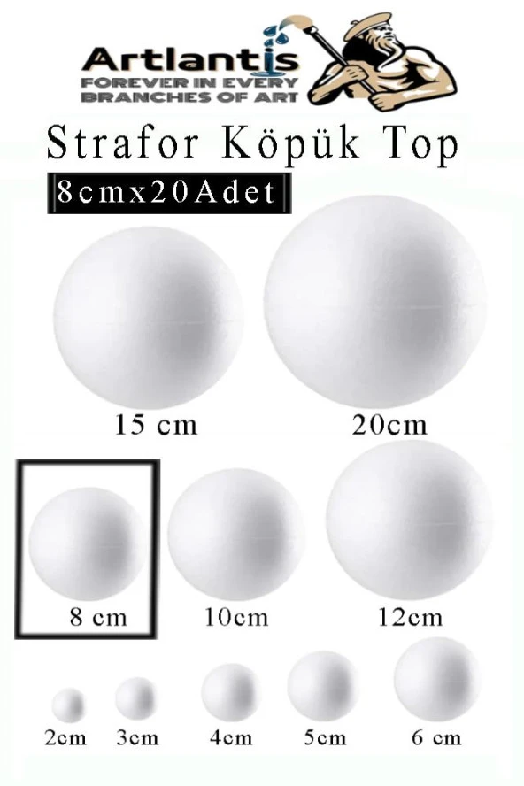 Strafor Köpük Top 8 cm 20 Adet Köpük Top Küre Toplar Yuvarlak Strafor Köpük Top Okul Deney Hobi Sanat ürün görseli 1