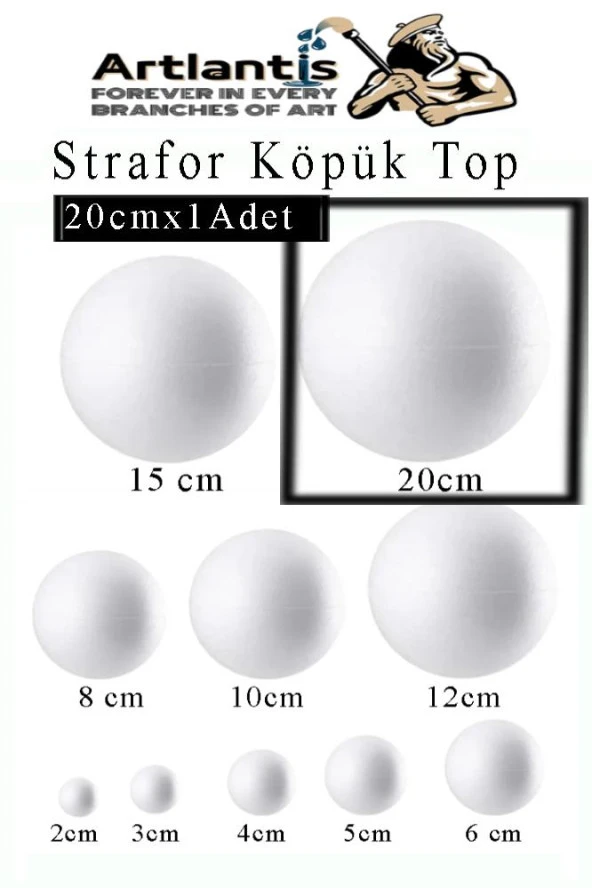 Strafor Köpük Top 20 cm 1 Adet Köpük Top Küre Toplar Yuvarlak Strafor Köpük Top Okul Deney Hobi Sanat