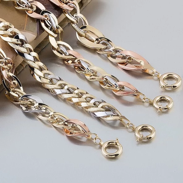 Altın Bileklik Hallow Tasarım 14K Triacolor - Resim 2