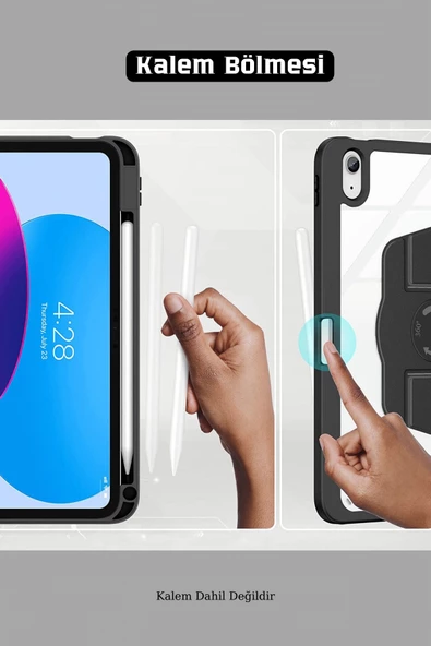 iPad Air 11 inç 2024 M2 Çipli 6.Nesil Uyumlu 360° Dönebilen Standlı Pino Tablet Kılıfı - 11