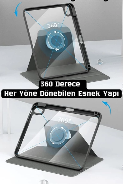 iPad Air 11 inç 2024 M2 Çipli 6.Nesil Uyumlu 360° Dönebilen Standlı Pino Tablet Kılıfı - 9